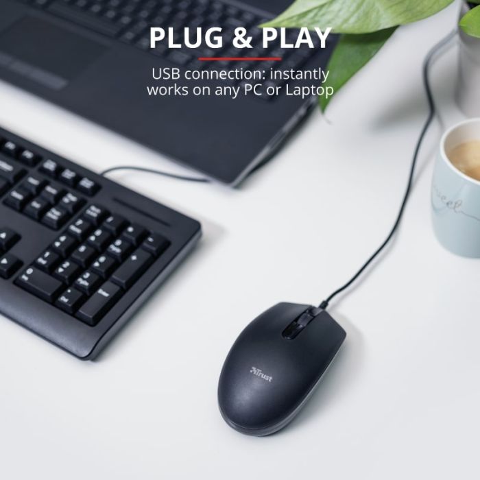 Мышь Trust Basi, USB-A, Чорний