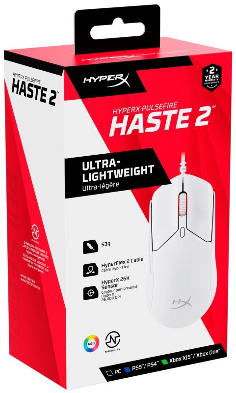 Миша HyperX Pulsefire Haste 2, RGB, USB-A, USB, білий