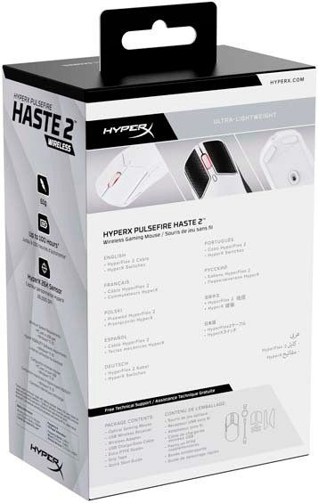HyperX Mouse Pulsefire Haste 2, RGB, USB-A/WL/BT, white