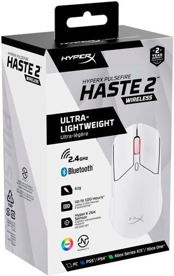 HyperX Mouse Pulsefire Haste 2, RGB, USB-A/WL/BT, white