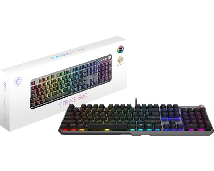 Keyboard mechanical MSI STRIKE 600 SILENT UA 104key, Kailh Midnight Pro Silent Tactile, USB-A, EN/UKR/RU, RGB, silver