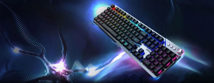 Keyboard mechanical MSI STRIKE 600 SILENT UA 104key, Kailh Midnight Pro Silent Tactile, USB-A, EN/UKR/RU, RGB, silver