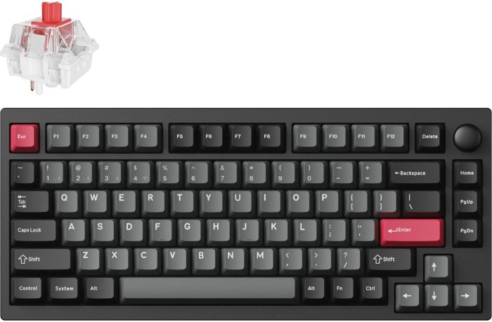 Клавіатура механічна Lemokey  P1 Pro 84Key, Keychron Super Red, WL/BT/USB-A, QMK/VIA, Hot-Swap, EN/UKR, RGB,  Knob, Carbon Black