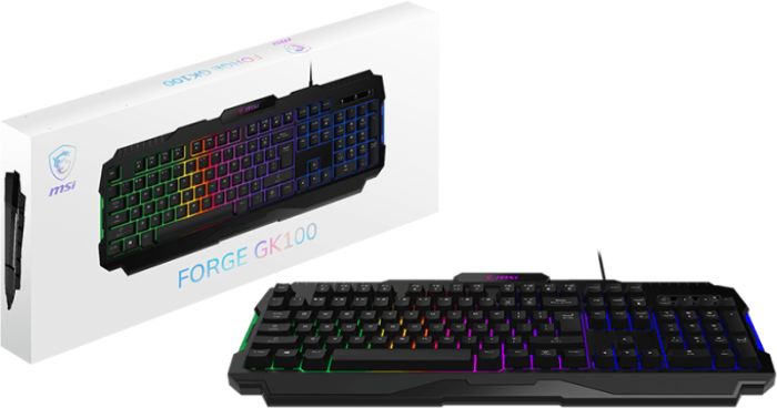 Клавіатура мембранна MSI FORGE GK100 104key, USB-A, EN/UKR/RU, ColorLED, чорний