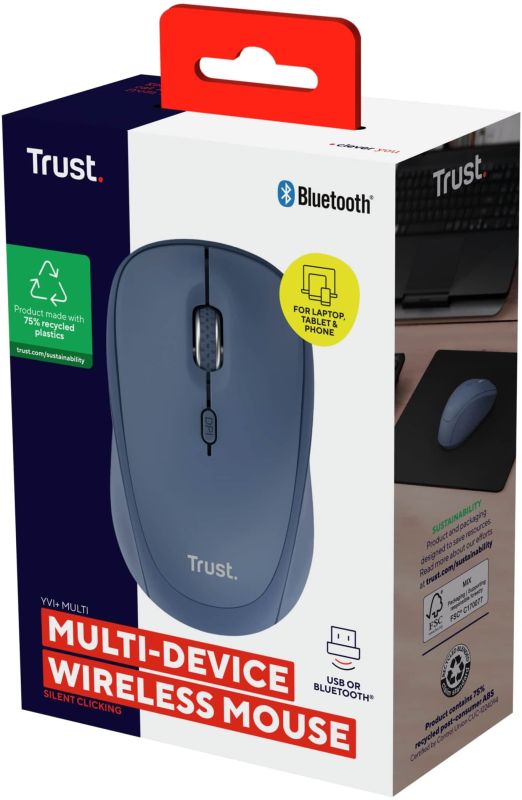 Миша Trust Yvi+ Compact Multi-Device, WL/BT/USB-A, синій