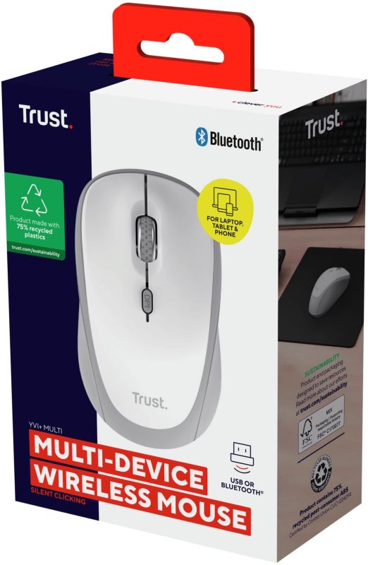 Миша Trust Yvi+ Compact Multi-Device, WL/BT/USB-A, білий