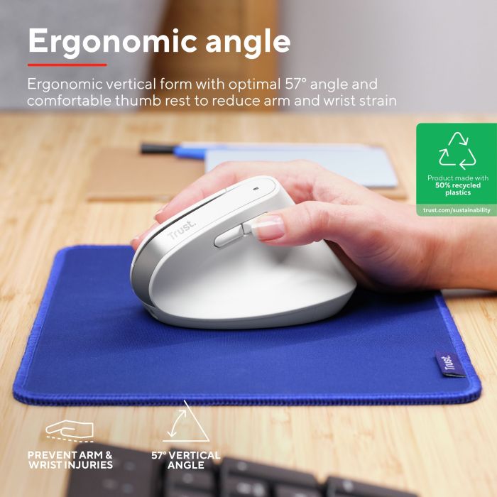 Миша Trust Bayo+ Multidevice Ergonomic, BT/WL/USB-A, біла