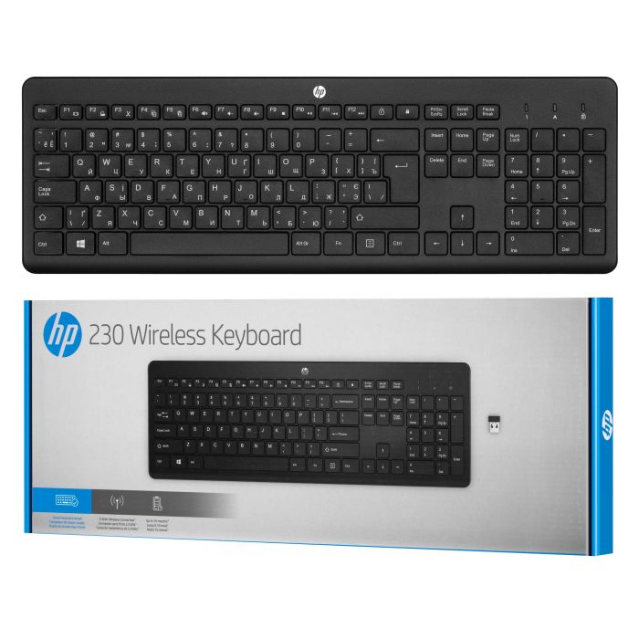 Клавіатура мембранна HP 230, 106key, WL, EN/UK, чорний