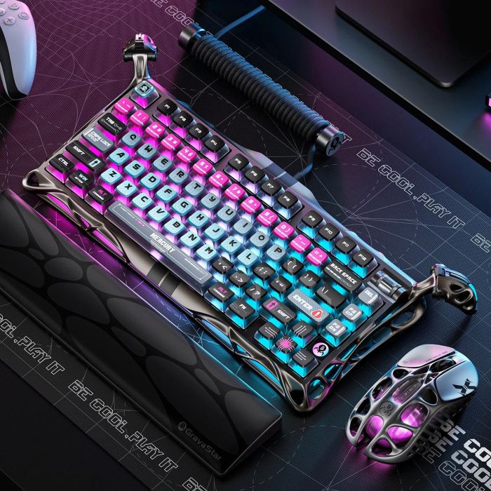 Клавіатура механічна GravaStar Mercury V75 Pro 80keys, Magnetic Jade Gaming, 8K, USB-A, RGB, Cyberpunk