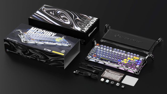 Клавіатура механічна GravaStar Mercury K1 Pro 80keys, GravaStar x Kailh Speedy Mint, BT/WL/USB, Interstellar Silver