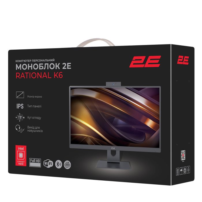 Комп'ютер персональний моноблок 2E Rational K6 23.8" FHD IPS Intel i3-12100, 16Gb, F480GB, UMA, H610, K6.610, 120W, Win11PE, чорний