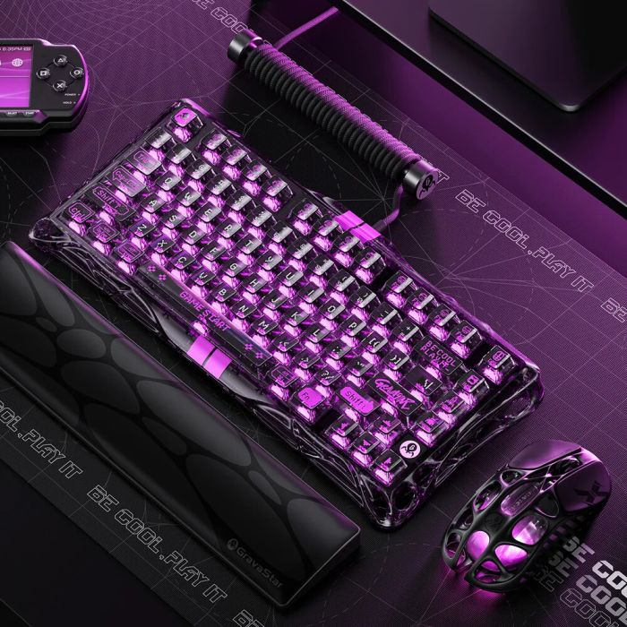 Клавіатура механічна GravaStar Mercury V75 Lite 80keys, Magnetic Blackcore, USB-A, RGB, Transparent Black