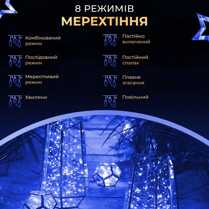 Гірлянда роса на пульті 100 метрів на 1000 led світлодіодів крапля на зеленому дроті синя 1000L100MGBL