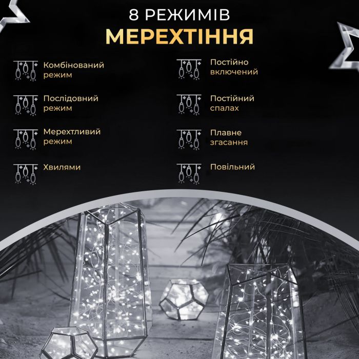 Гірлянда роса на пульті 200 метрів на 2000 led світлодіодів крапля на зеленому дроті біла 2000L200MGW