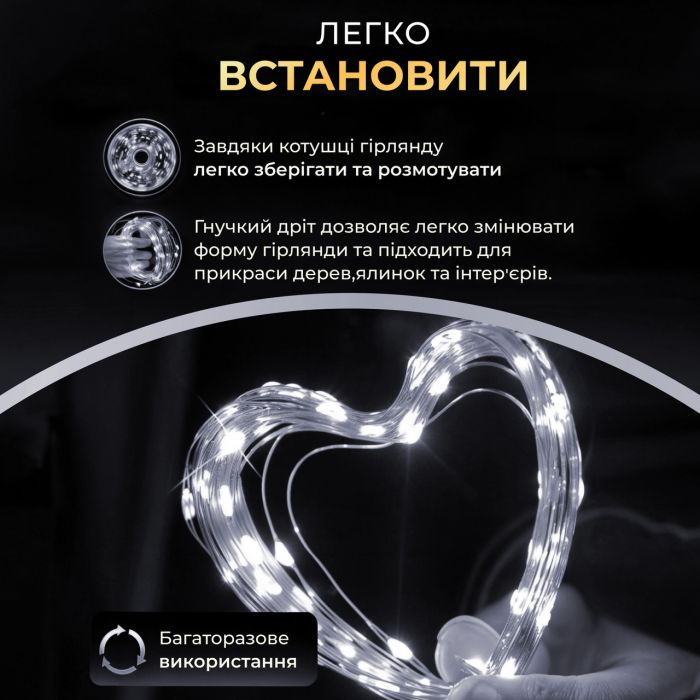 Гірлянда роса 20 метрів USB на 200 led світлодіодів крапля на зеленому дроті біла USB200L20MGW