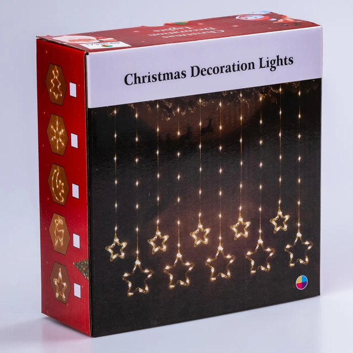 Гірлянда штора 3х0,9 м сніжинка зірка на 145 LED лампочок світлодіодна 10 шт Білий 1733067W