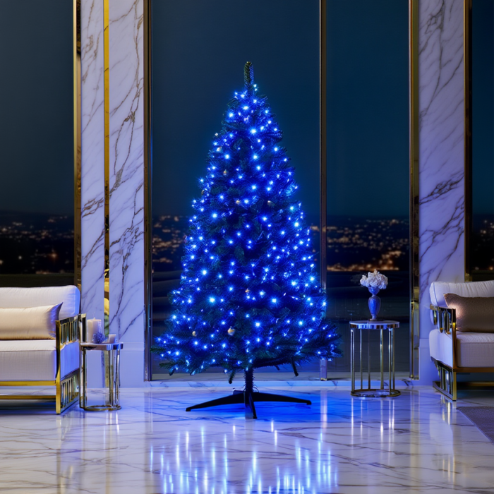 Новорічна гірлянда кімнатна роса Хвойна лапа 50 м 1500 LED білий провід Синє сяйво D1500L50MWBL